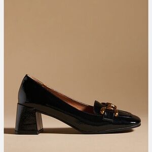 Bibi Lou Valencia Heeled Loafers Anthropologie Black Patent Size 8 US/38